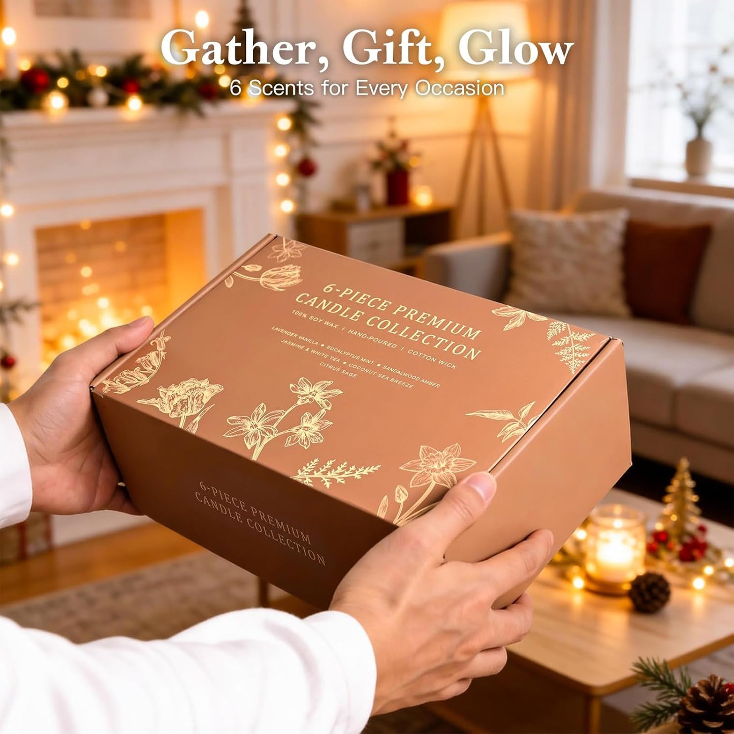 Indulge in Serenity: 6-Pack Scented Soy Candle Set with Lavender Vanilla, Eucalyptus, Sandalwood, Jasmine & White Tea, Coconut, and Sage - Perfect for Relaxation and Gifting